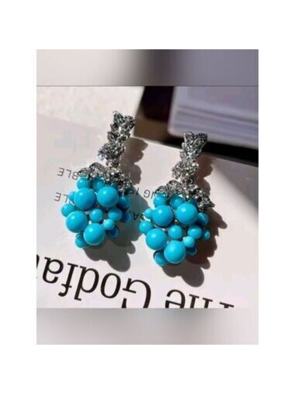 Turquoise Bead Cluster Drop Earrings
